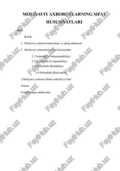 moliyaviy axborotlarning sifat hususiyatlari — DOCX