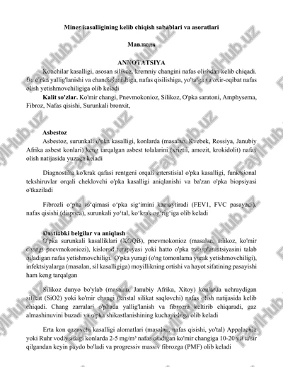 miner kasalligining kelib chiqish sabablari va asoratlari — DOCX
