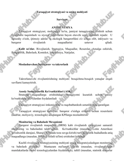 taraqqiyot strategiyasi va uning mohiyati — DOCX