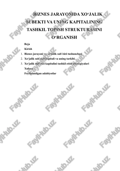 biznes jarayonida xo‘jalik subekti va uning kapitalining tashkil topish strukturasini o‘rganish — DOCX