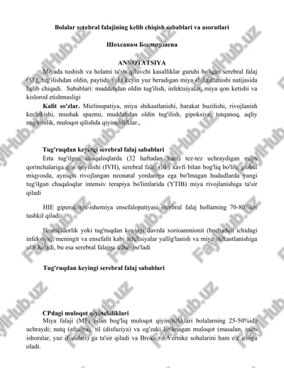 bolalar serebral falajining kelib chiqish sabablari va asoratlari — DOCX