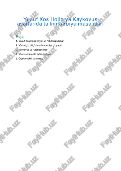 yusuf xos hojib va kaykovus asarlari — PDF