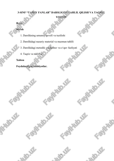 3-sinf “tabiiy fanlar” darsligini tahlil qilish va taqriz yozish — DOCX