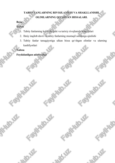tabiiy fanlarning rivojlanishi va shakllanishi — DOCX
