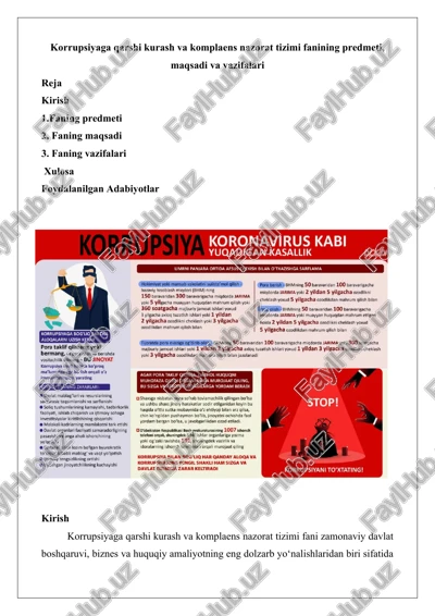 korrupsiyaga qarshi kurash va komplaens nazorat tizimi — DOCX