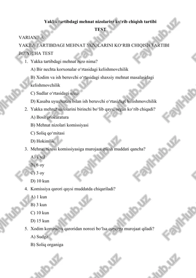 yakka tartibdagi mehnat nizolarini ko‘rib chiqish tartibi — DOCX
