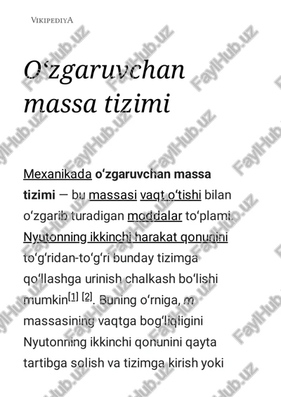 o‘zgaruvchan massa tizimi — PDF