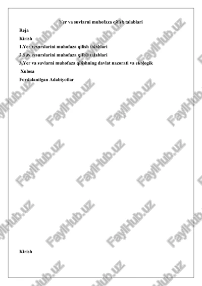 yer va suvlarni muhofaza qilish talablari — DOCX