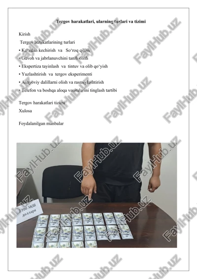 tergov harakatlari, ularning turlari va tizimi — DOCX