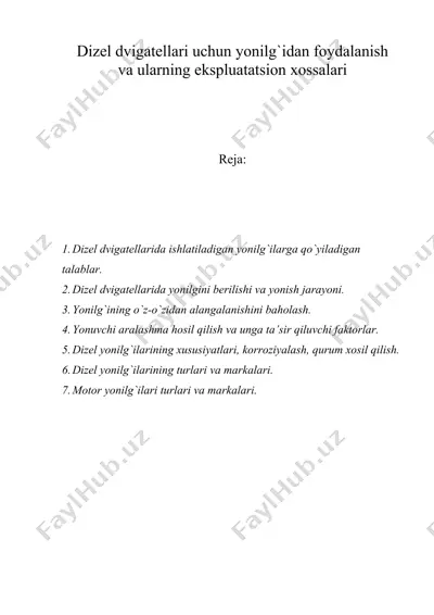 dizel dvigatellari uchun yonilg`idan foydalanish va ularning ekspluatatsion xossalari — DOC