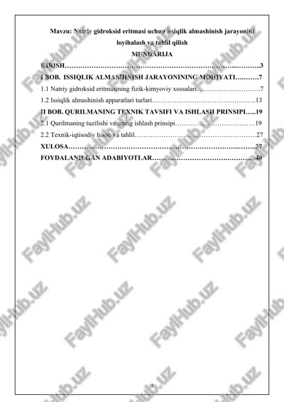natriy gidroksid eritmasi uchun issiqlik almashinish jarayonini loyihalash va tahlil qilish — DOCX