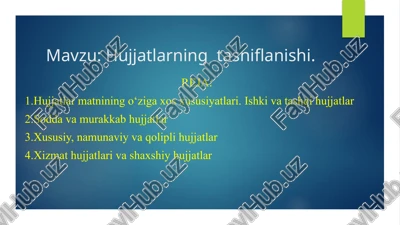 hujjatlarning tasniflanishi. — PPTX