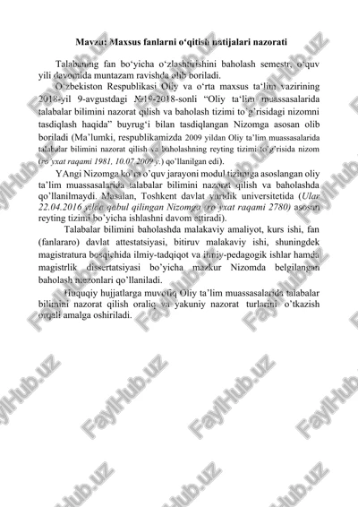 maxsus fanlarni oʻqitish natijalari nazorati — DOCX