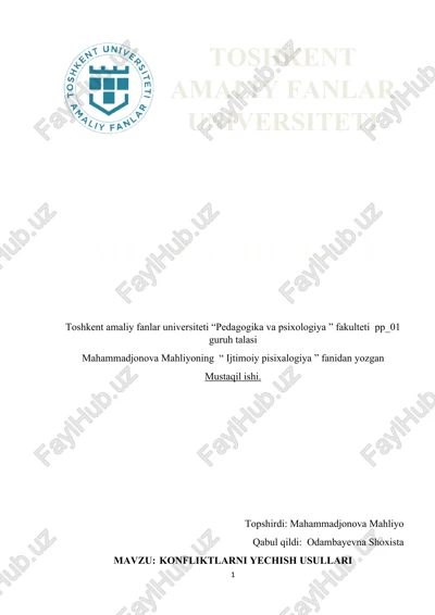 konfliktlarni yechish usullari — DOCX