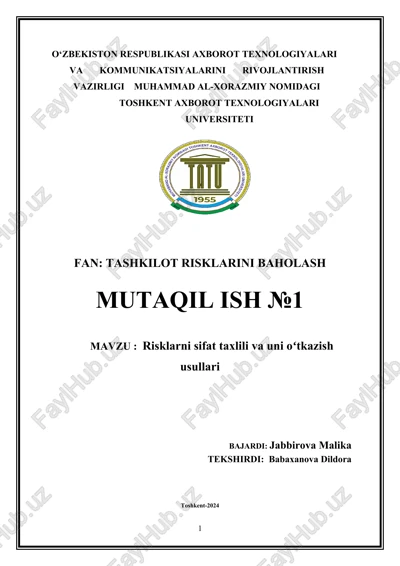 risklarni sifat taxlili va uni oʻtkazish usullari — DOCX