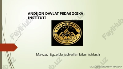 excel jadvallari va ularning funksiyalari — PPTX