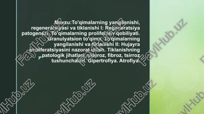 to'qimalarning yangilanishi, regeneratsiyasi va tiklanishi — PPTX