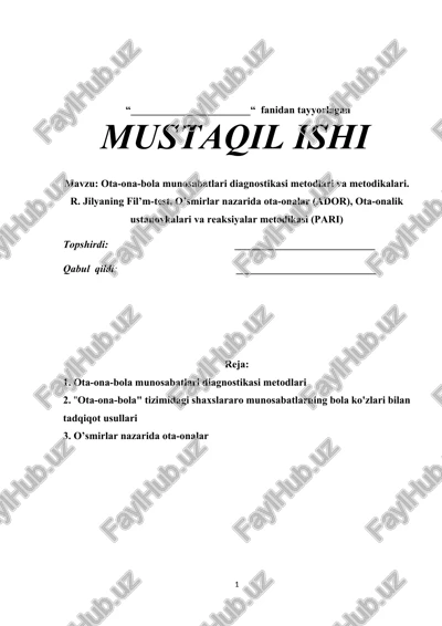 ota-ona-bola munosabatlari diagnostikasi metodlari — DOCX