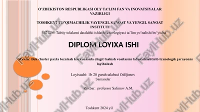 tabiiytolalarnidastlabkiishlashtexnologiyasita’limyo’nalishibo’yicha diplom loyixa ishi — PPTX