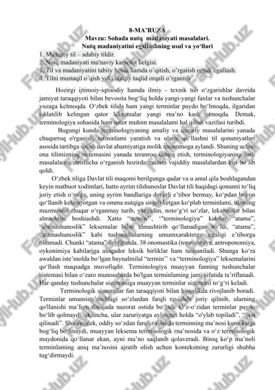 nutq madaniyatini egallashning usul va yo‘llari — DOCX