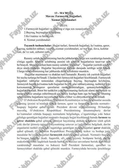 farmoyish hujjatlari — DOCX