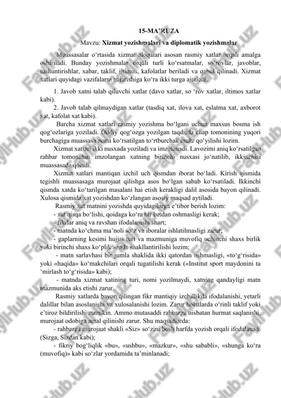 xizmat yozishmalari va diplomatik yozishmalar — DOCX