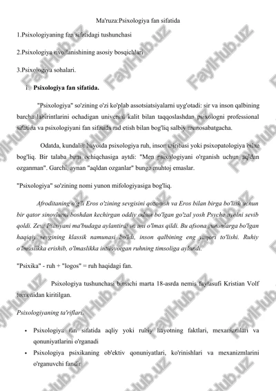 psixologiya fan sifatida — DOCX