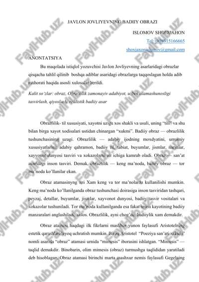 javlon jovliyevning badiiy obrazi — DOCX