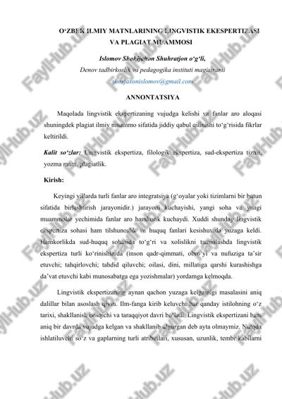 o‘zbek ilmiy matnlarining lingvistik ekespertizasi va plagiat muammosi — DOCX