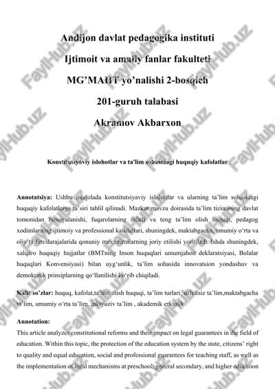 konstitusiyaviy islohotlar va ta'lim sohasidagi huquqiy kafolatlar — DOCX