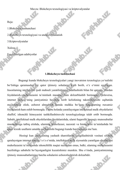 blokcheyn texnologiyasi va kriptovalyutalar — DOCX