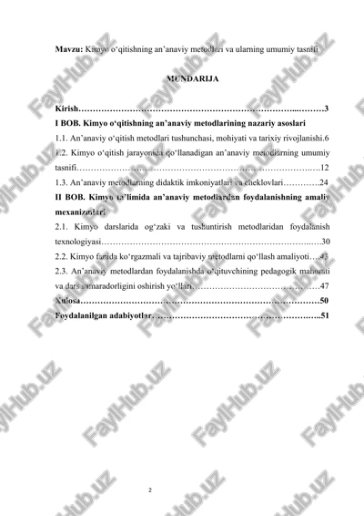 mavzu: kimyo o‘qitishning an’anaviy metodlari va ularning umumiy tasnifi — DOCX