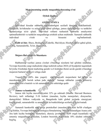 menejmentning amaliy maqsadida shaxsning o'rni — DOCX