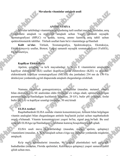 mevalarda vitaminlar aniqlash usuli — DOCX