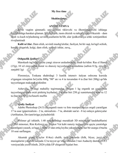 oshpazlik ijodlari — DOCX