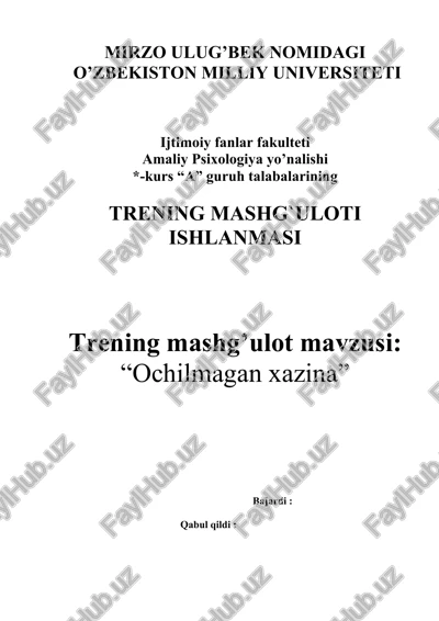 ochilmagan xazina” mashg’ulotining rejasi — DOCX