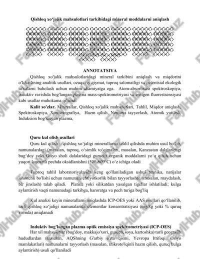 qishloq xo'jalik mahsulotlari tarkibidagi mineral moddalarni aniqlash — DOCX
