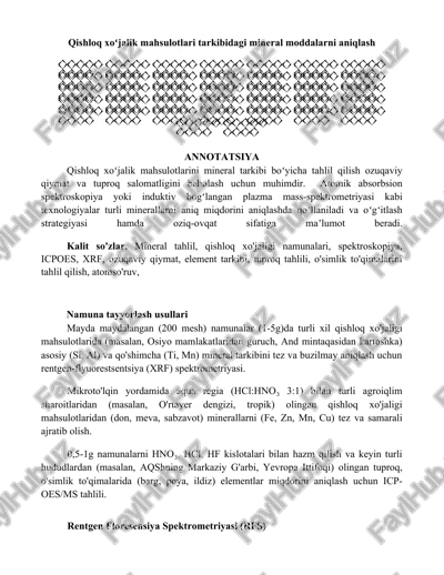 qishloq xoʻjalik mahsulotlari tarkibidagi mineral moddalarni aniqlash — DOCX