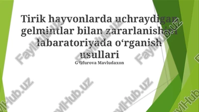 tirik hayvonlarda uchraydigan gelmintlar bilan zararlanishini labaratoriyada oʻrganish usullari — PPTX