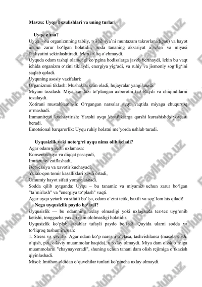 uyqu buzulishlari va uning turlari — DOCX