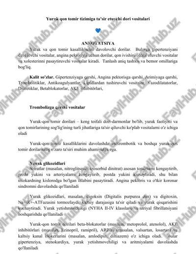 yurak-qon tomir tizimiga taʼsir etuvchi dori vositalari — DOCX