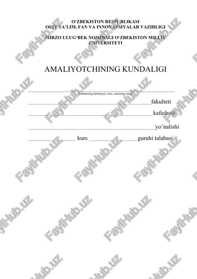 amaliyotchining kundaligi — DOCX