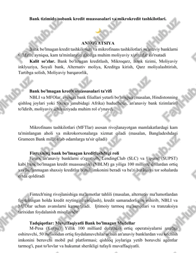 bank tizimida nobank kredit muassasalari va mikrokredit tashkilotlari — DOCX