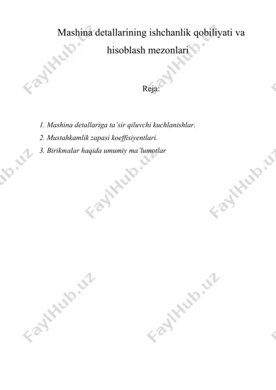 mashina detallarining ishchanlik qobiliyati va hisoblash mezonlari — DOC