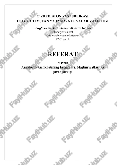 auditorlik tashkilotining huquqlari. majburiyatlari va javobgarkigi — DOCX