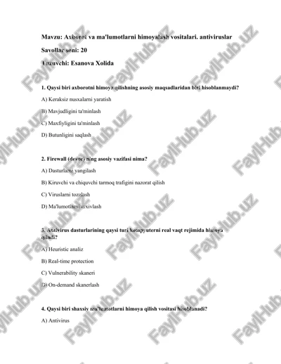 axborot va ma'lumotlarni himoyalash vositalari — DOCX