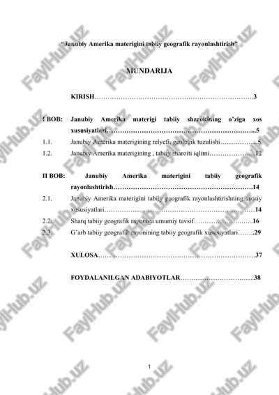 janubiy amerika materigini tabiiy geografik rayonlashtirish.kurs ishi — DOCX