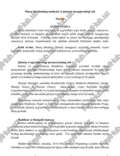 sharq falsafasining mohiyati va ijtimoiy taraqqiyotdagi roli — DOCX