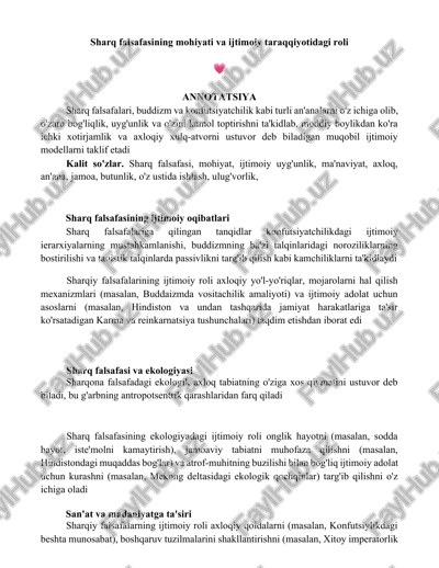 sharq falsafasining mohiyati va ijtimoiy taraqqiyotidagi roli — DOCX