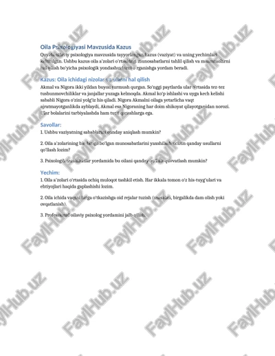 oila psixologiyasi mavzusida kazus — DOCX